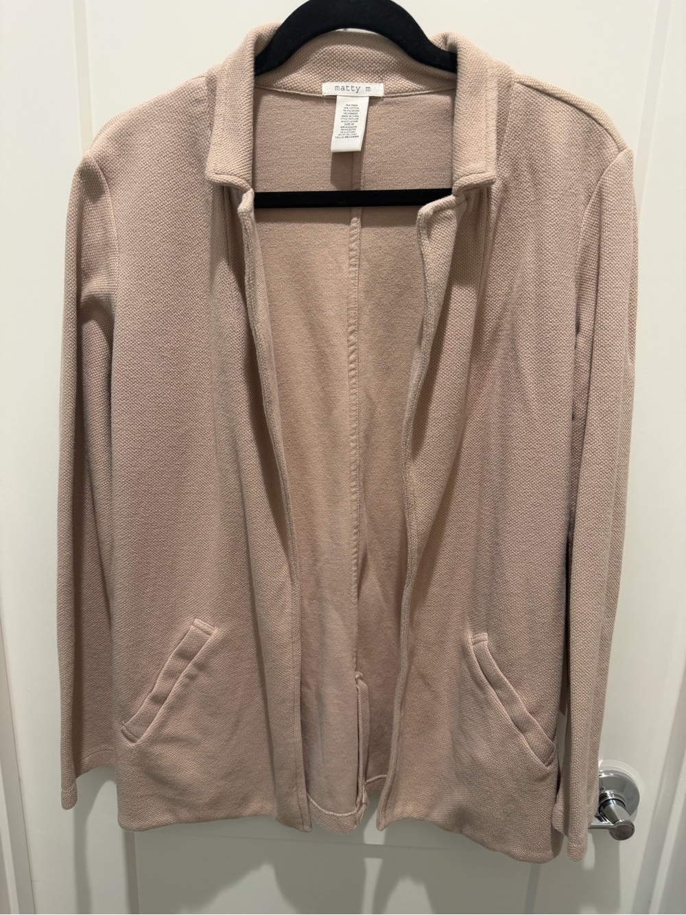 Matty M Open-Front Blush Cream Cardigan